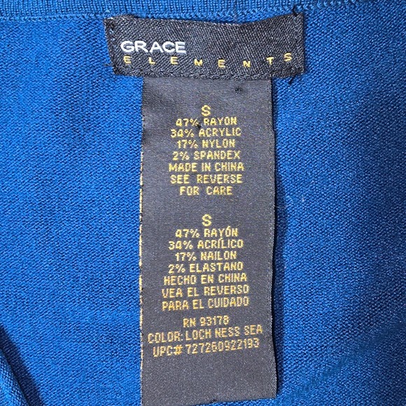 Grace Elements Deep Teal V Neck Long Sleeve Sweater Top Women's Size S - Picture 4 of 5